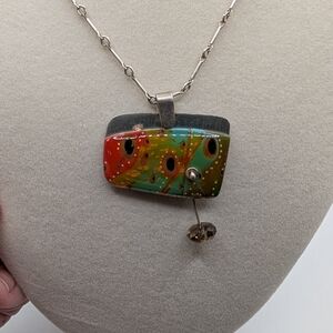 Colorful Artisan Made Pendant Necklace With Silver Chain